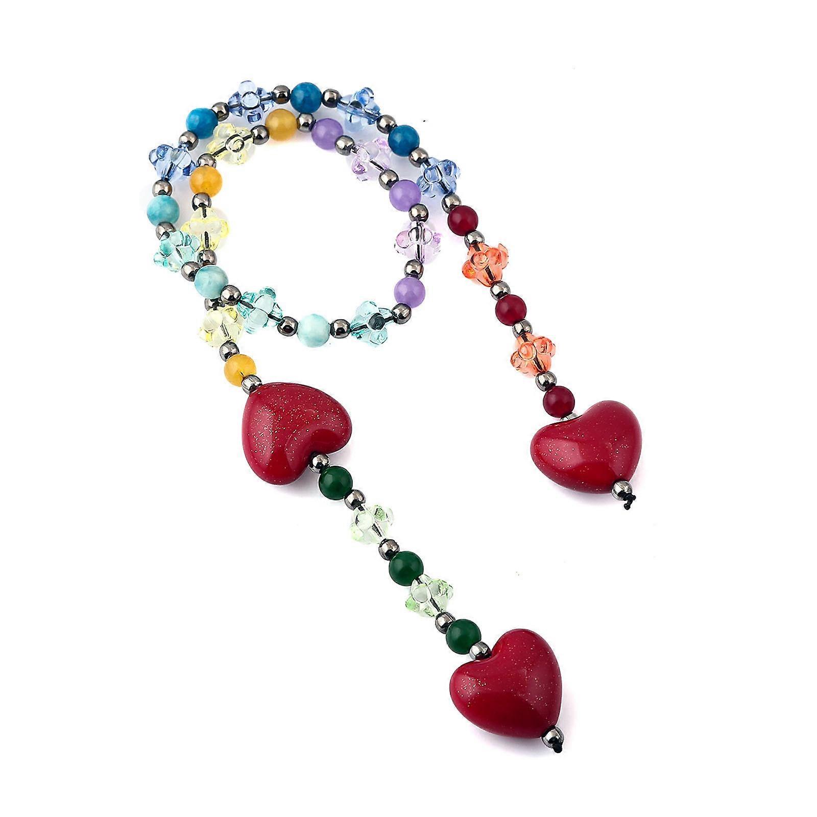 Versatile Rainbow Heart Bead Keychain with Unique Accent Beads Charm For Handbag Decoration 17.7in Resin Craft Multicolor