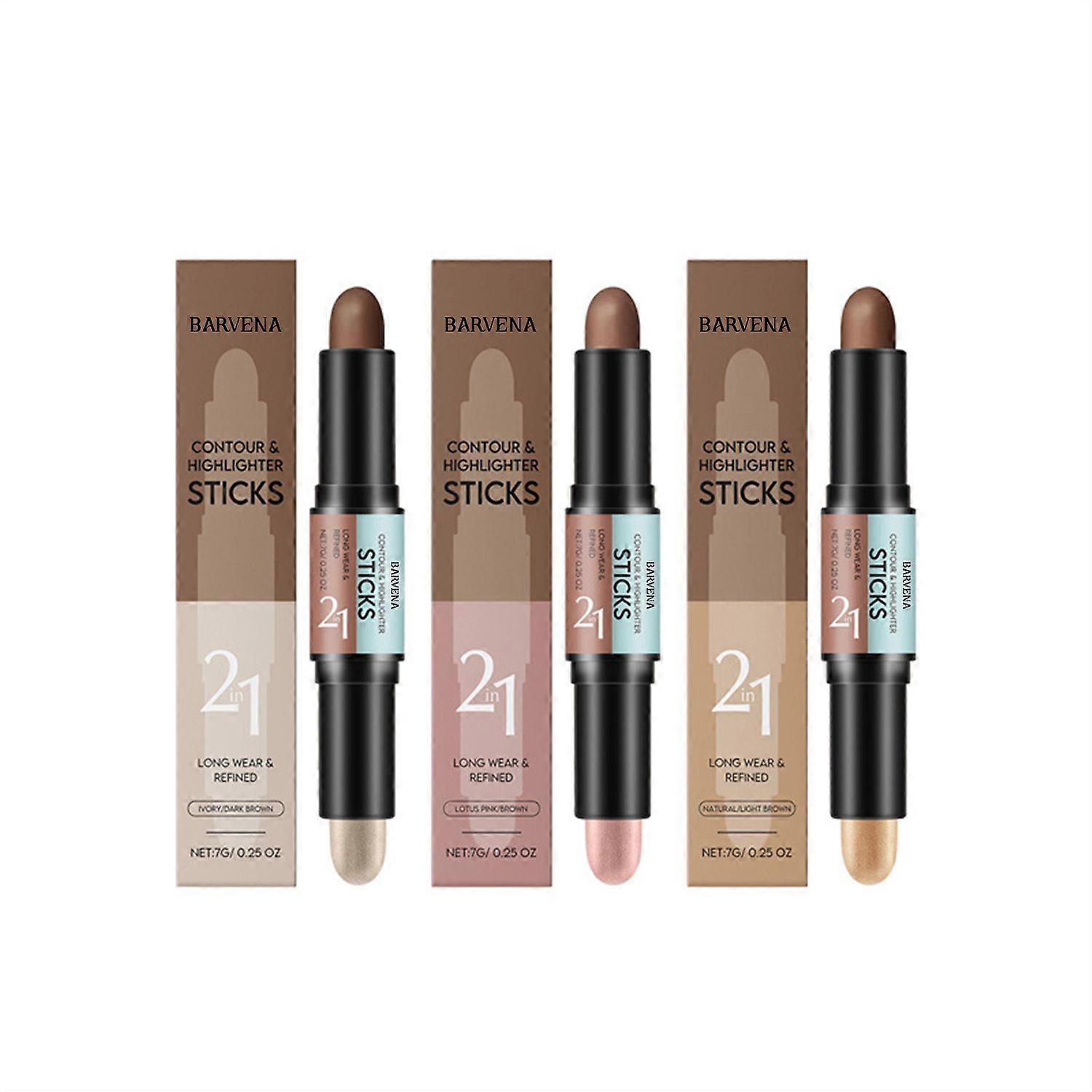 3pcs 2-in-1 Contour & Highlighter Stick, Dual-Ended Waterproof Long-Lasting Creamy Blendable for Face & Body