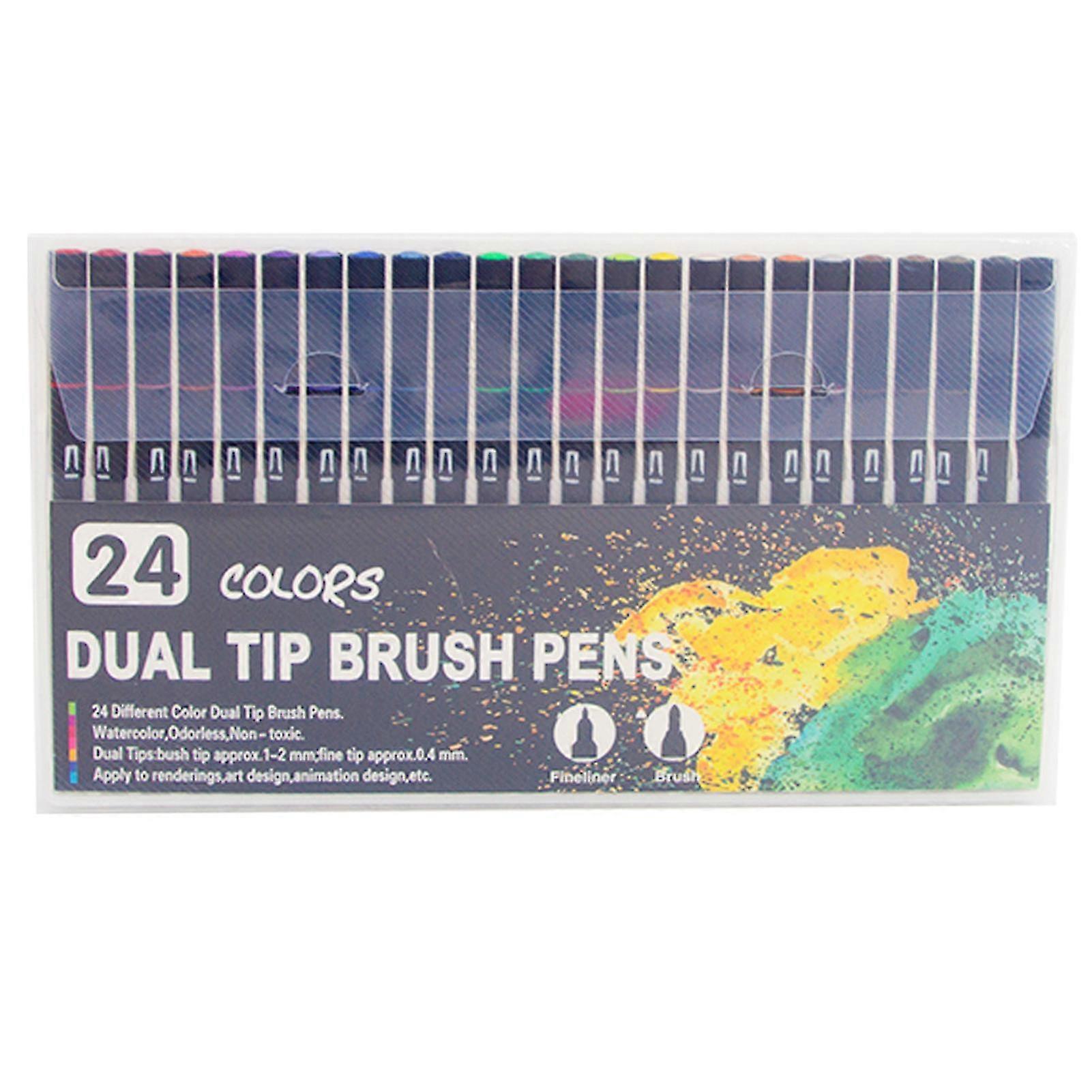 24 Colors Dual Tip Brush Pens, Fineliner & Brush Tip Art Markers for Drawing Coloring Journaling Calligraphy