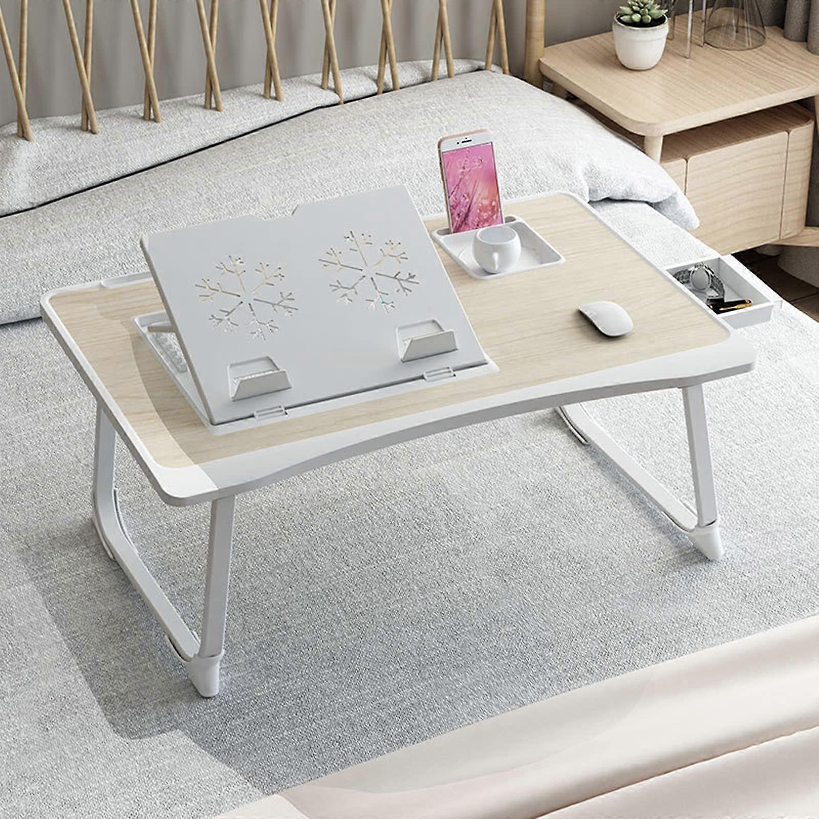 Foldable Laptop Bed Table Lap Desk Stand White Maple Finish, Lightweight Notebook And Tablet Riser, Portable Art Desk