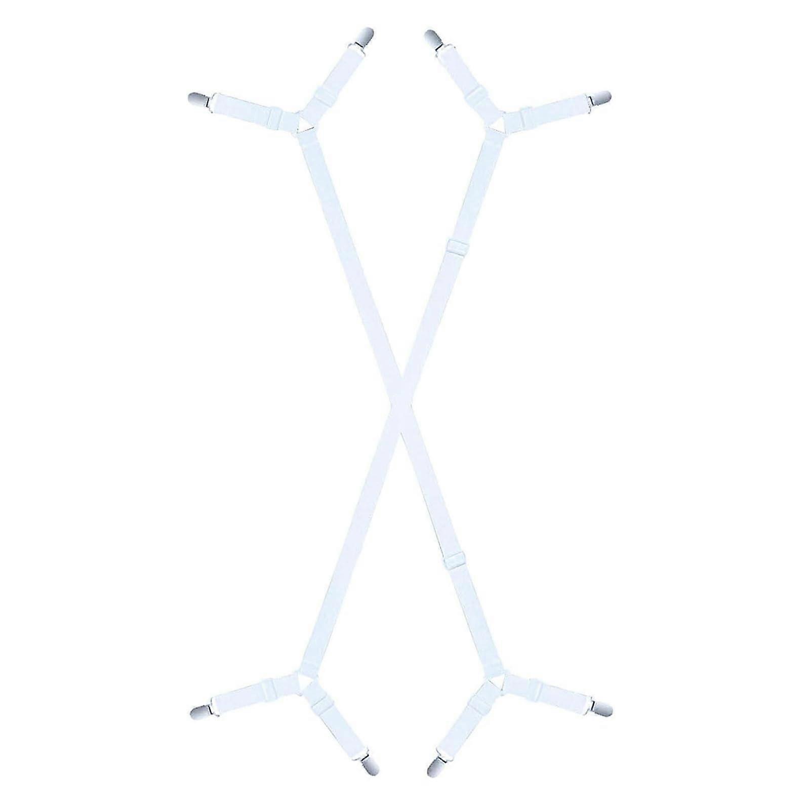 Bed Sheet Clips 2Piece Set Adjustable Fitted Sheet Straps With Grippers On Both Sides Upgraded Elastic Fasteners White