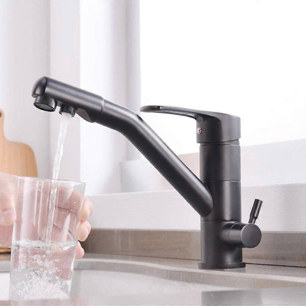 Kitchen Faucet 3 Way Water Filter Brass Tap with Hot and Cold 360° Rotating Purifier Direct Drinking Water Black A