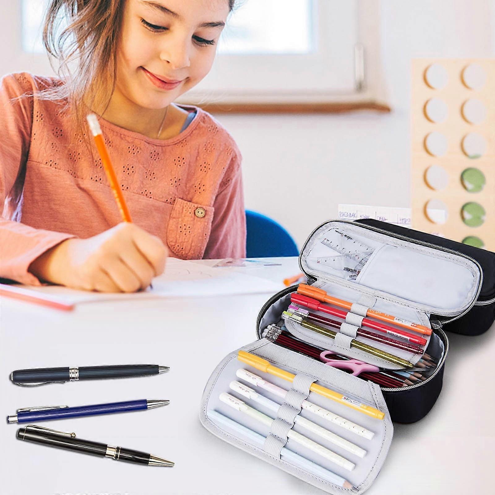 YiFudd Canvas Pencil Case Student Portable Stationery Bag Large Capacity Multi-layer Password Lock Pen Case