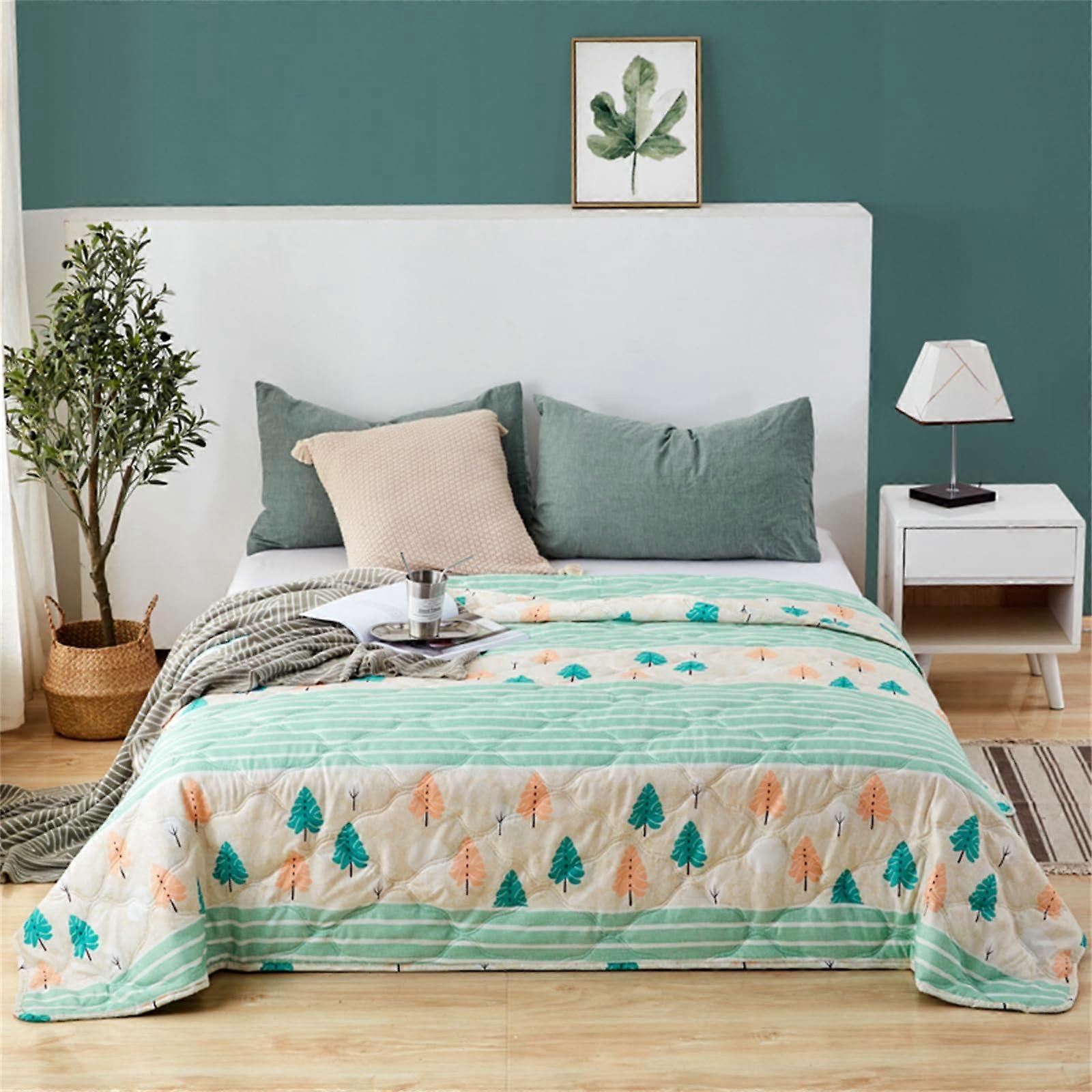 Coverless Duvet Quilted Bedspread Lightweight Patchwork Summer Blanket Soft Throw (Green 120x230cm)