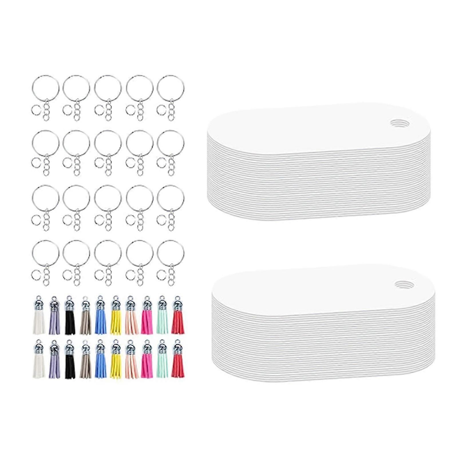 100 Pieces Handmade Keychain Crafting Kits Keyring Sublimation Blanks with Tassels and Jump Rings Crafting Supplies Multicolor