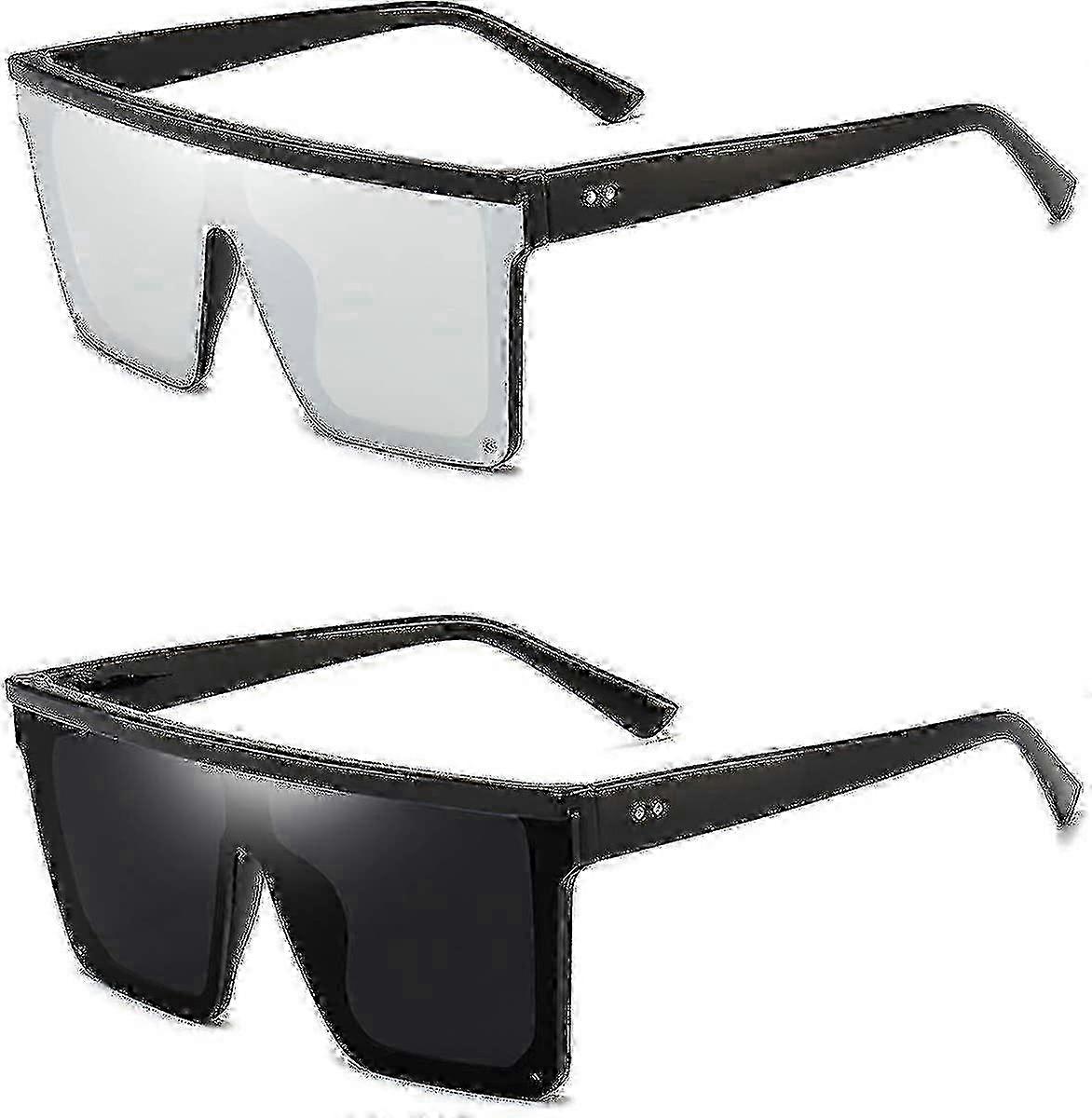 Oversized Square Sunglasses: Fashion Flat Top, Big Black Frames Shades for Men & Women