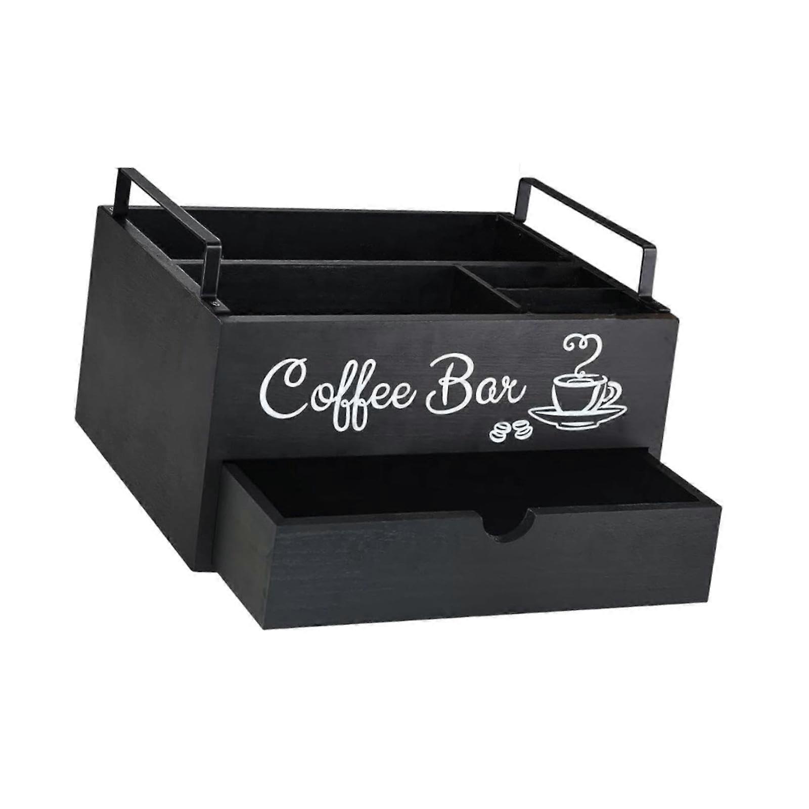 Coffee Station Organizer with Coffee and Tea Condiment Storage for Office Breakroom or Cafe