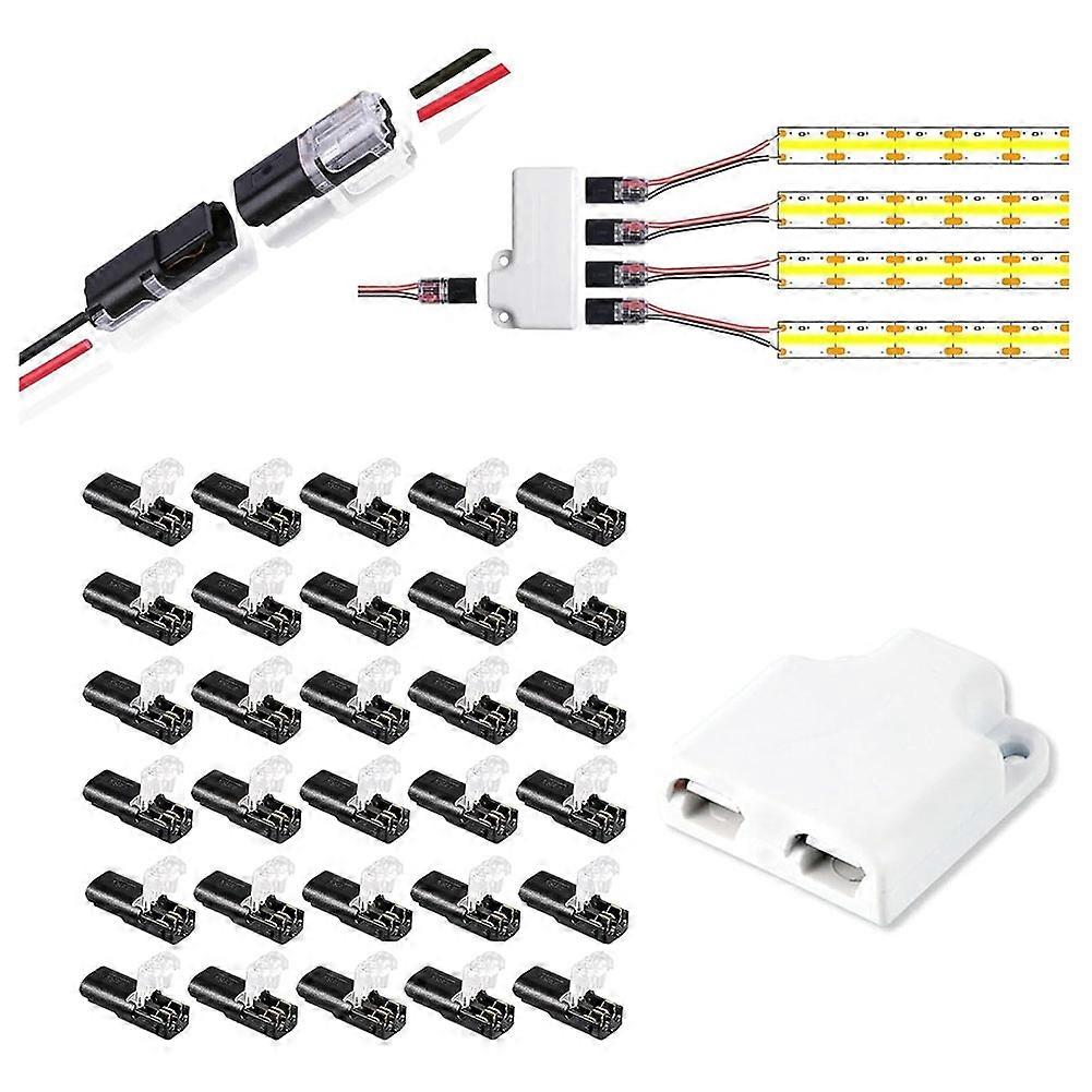 30Pack Double - Wire Plug-in Connector, Pluggable 2/3/4 Pin 2 Way LED Wire Connectors Low Voltage Wire Connectors