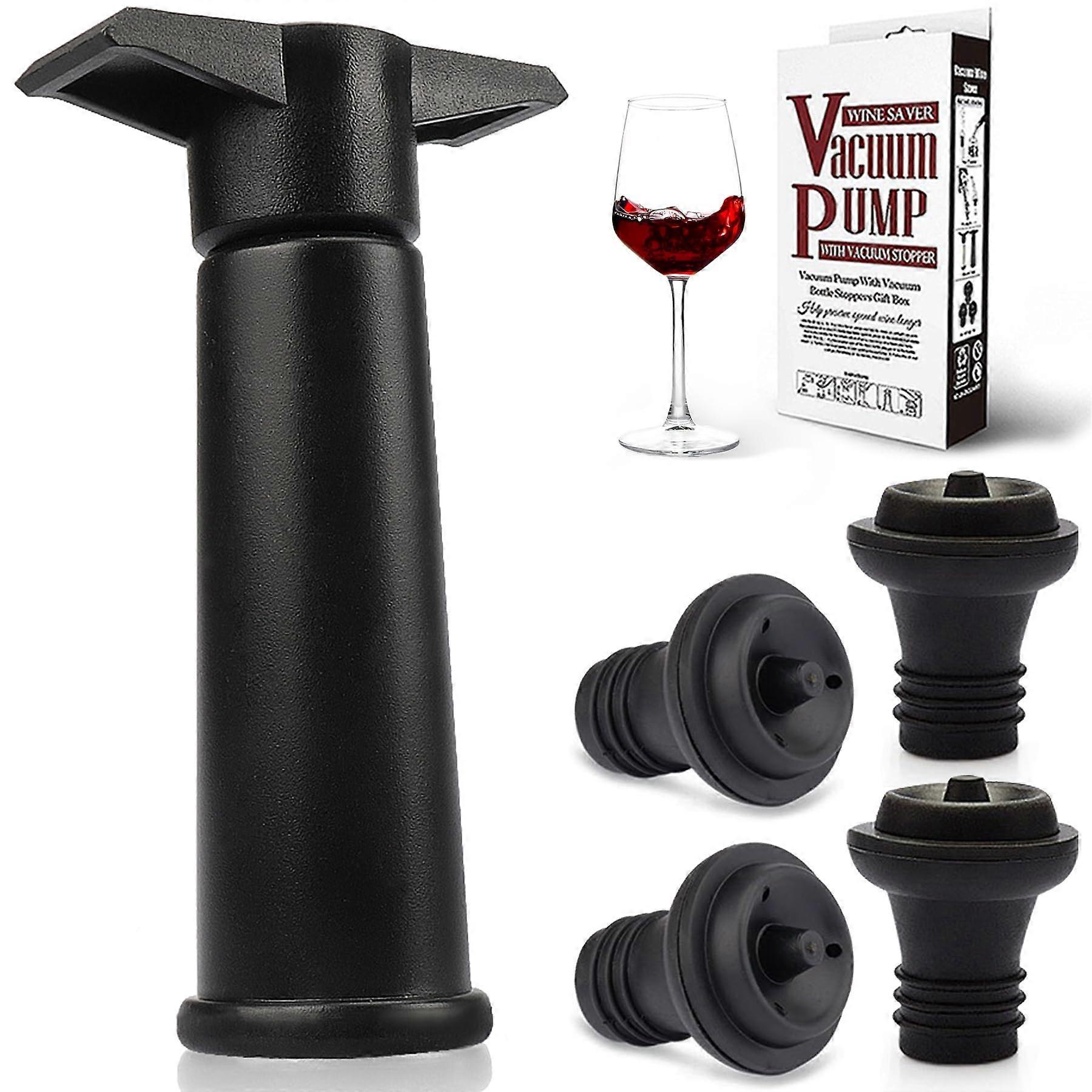 Wine Saver Vacuum Pump with 4 Silicone Bottle Stoppers, Wine Preserver Set to Keep Wine Fresh Up to 10 Days