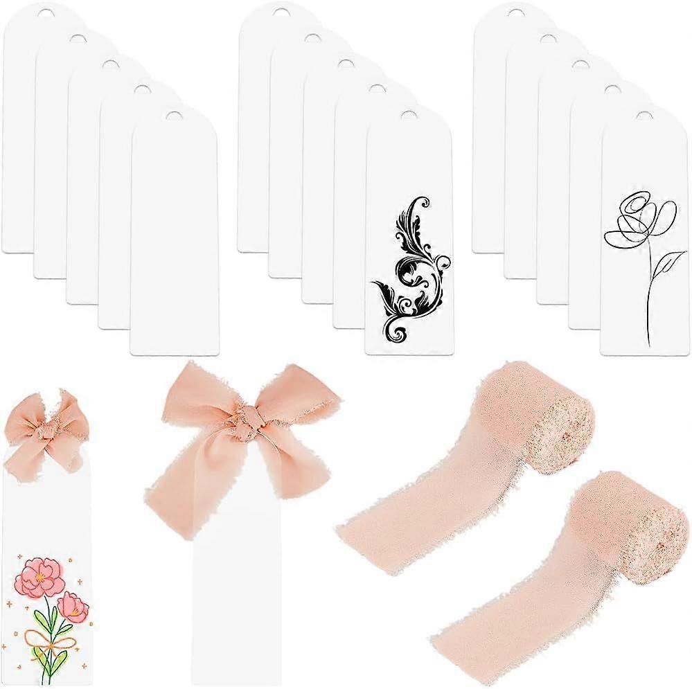 20Pcs 6 x 2 Inch Acrylic Bookmarks Bulk Clear Blank Bookmarks Transparent Acrylic Book Marks Blanks with 5M/5.5 Yards Ribbon Craft Book Marks Making K