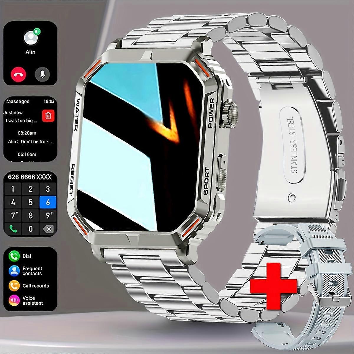 1.96" Full-Touch Smartwatch, Wireless Call, IP67 Waterproof, 100 Sports Modes, APP Alerts, Fitness Tracker for iPhone/Android