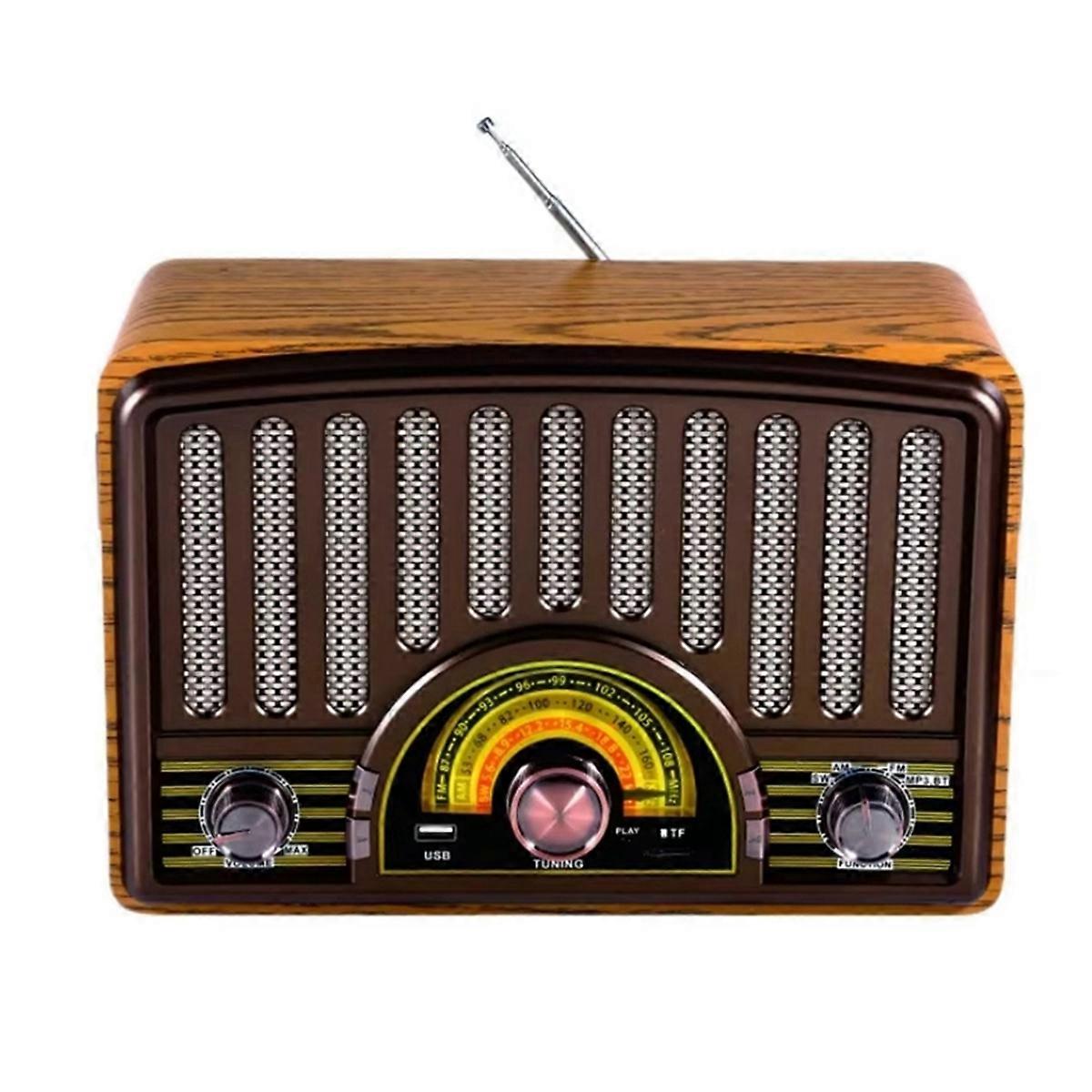 R-1928BT Multi-Band Radio with MP3 Bluetooth Speaker, Rechargeable Battery,Lamp for Home & Desktop Dark Brown EU Plug