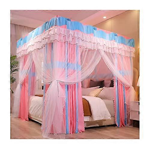 Bed Canopy Mosquito Net Double Layer Privacy Shading with Stand for Single Double Bed Pink 180x200cm