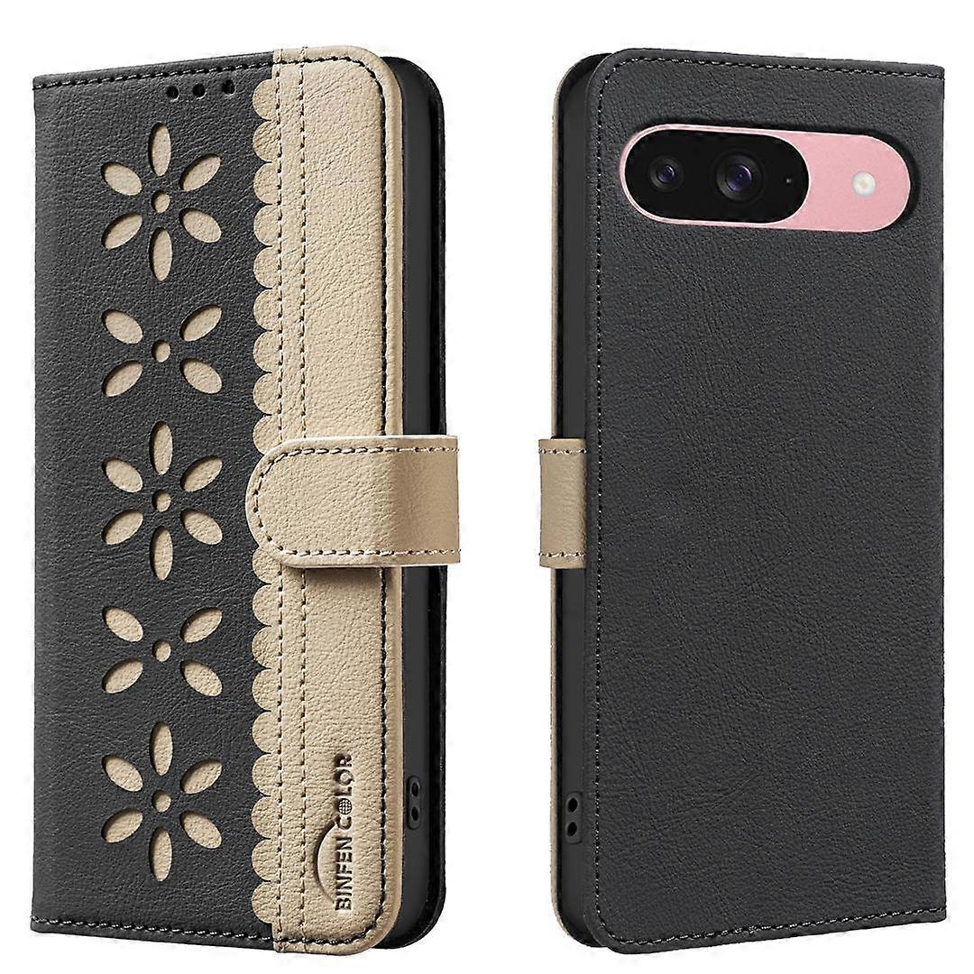 Splicing Color Hollow Flower Pattern RFID Leather Phone Case