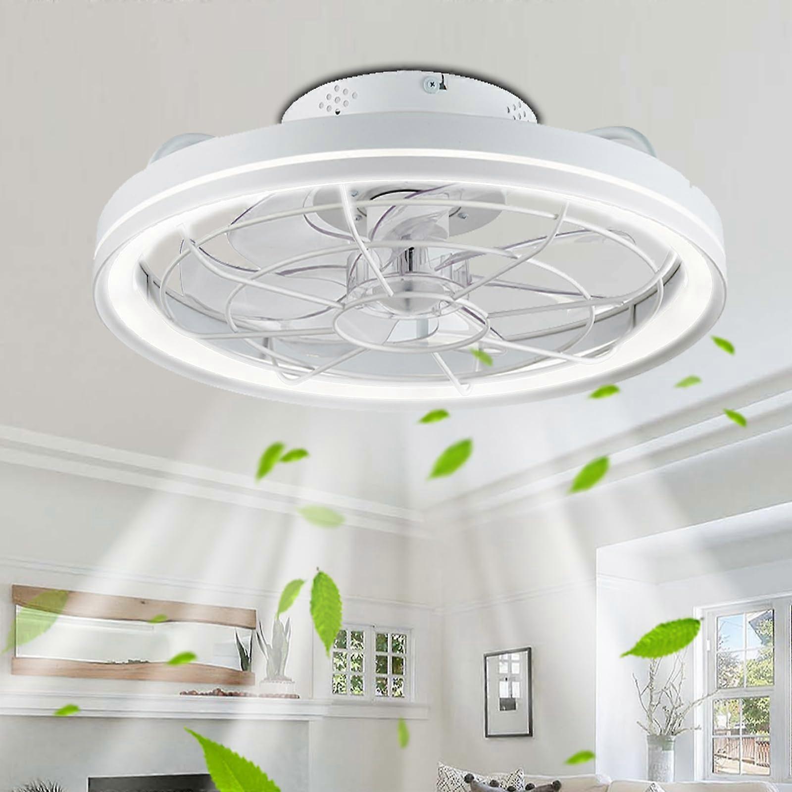 Ceiling Fans 50cm Round Modern With Lights Remote Control App Dimmable LED Lighting Reversible Quiet 72W White