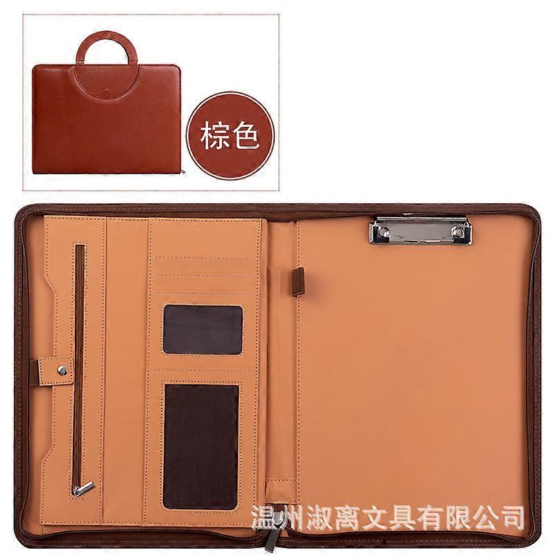 Multifunctional A4 PU Leather Ring Binder Zipper Handheld Office Business Manager Clip Customizable Professional Document Folder