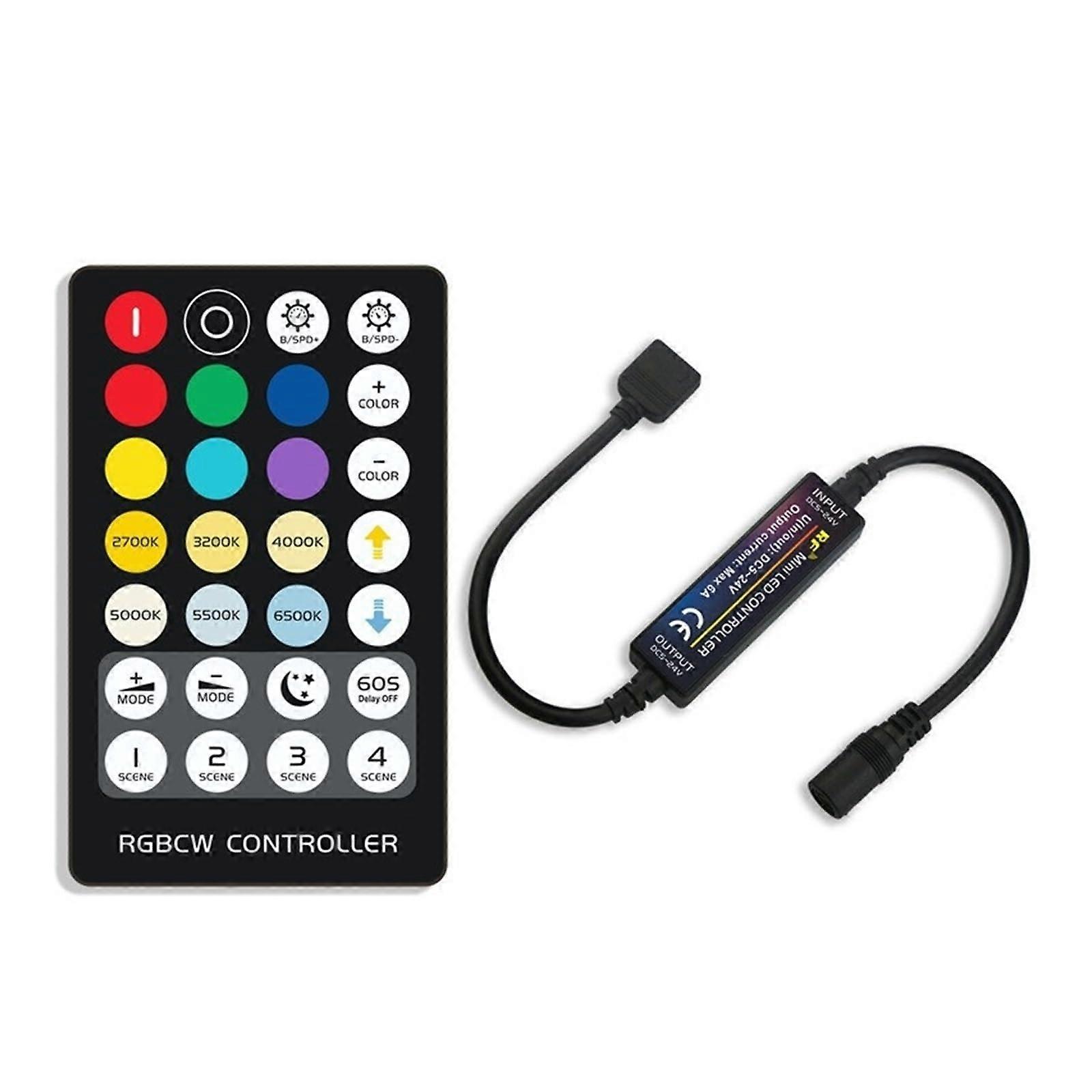 LED Light Strip with 5-24V Mini Controller RF Wireless RGB+CCT Dimmer 28 Key Remote Control Color Changing Lighting