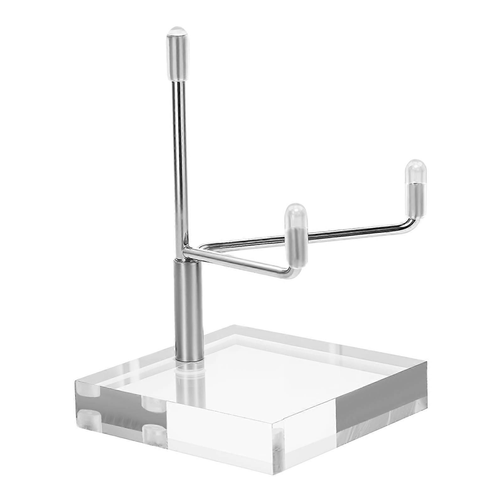 Adjustable Plate Display Stand with Metal Arms and Clear Acrylic Base for Minerals and Collectibles