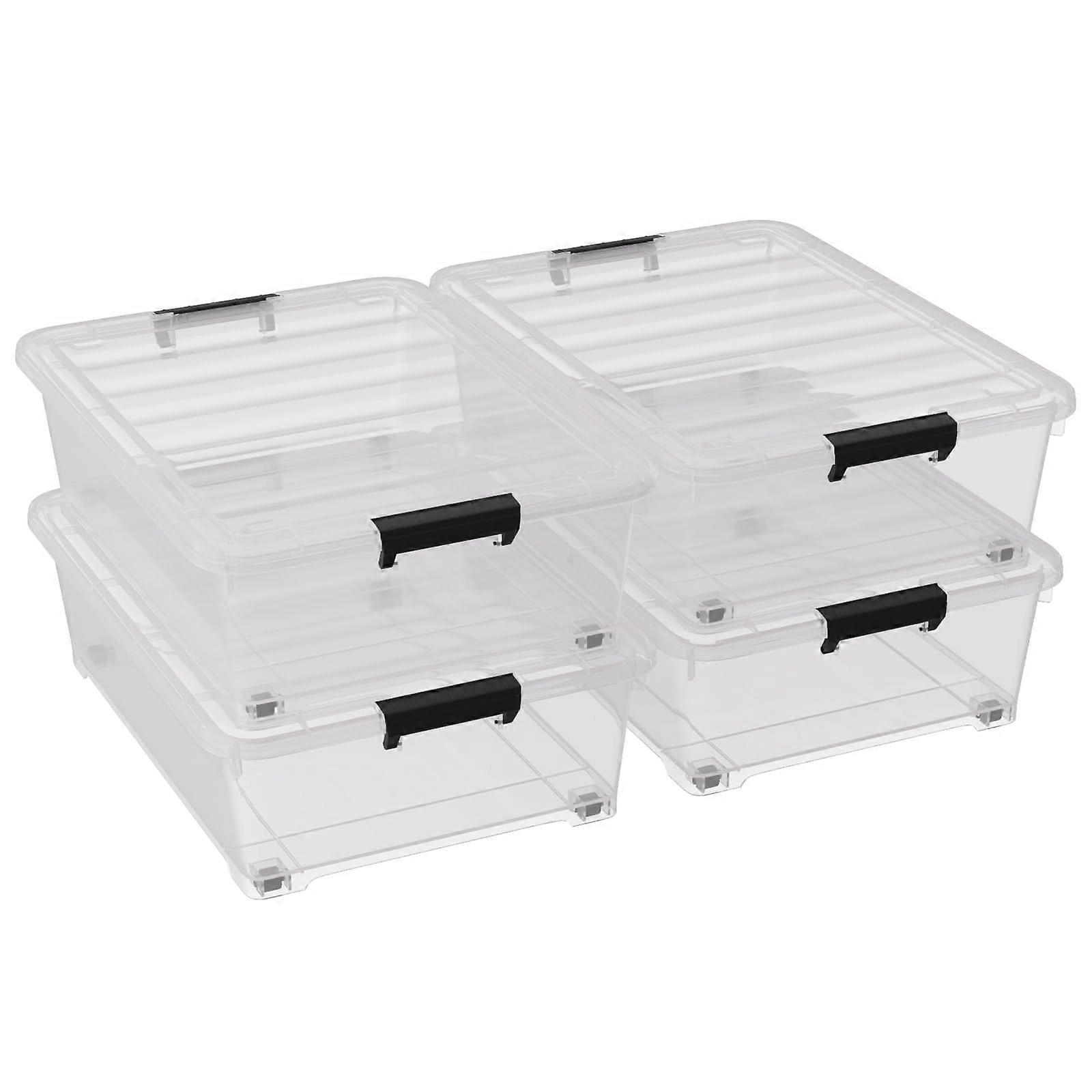 25 Quart Under Bed Storage Bin with Wheels, Clear Plastic Box 4 Pack with Secure Latch Closure