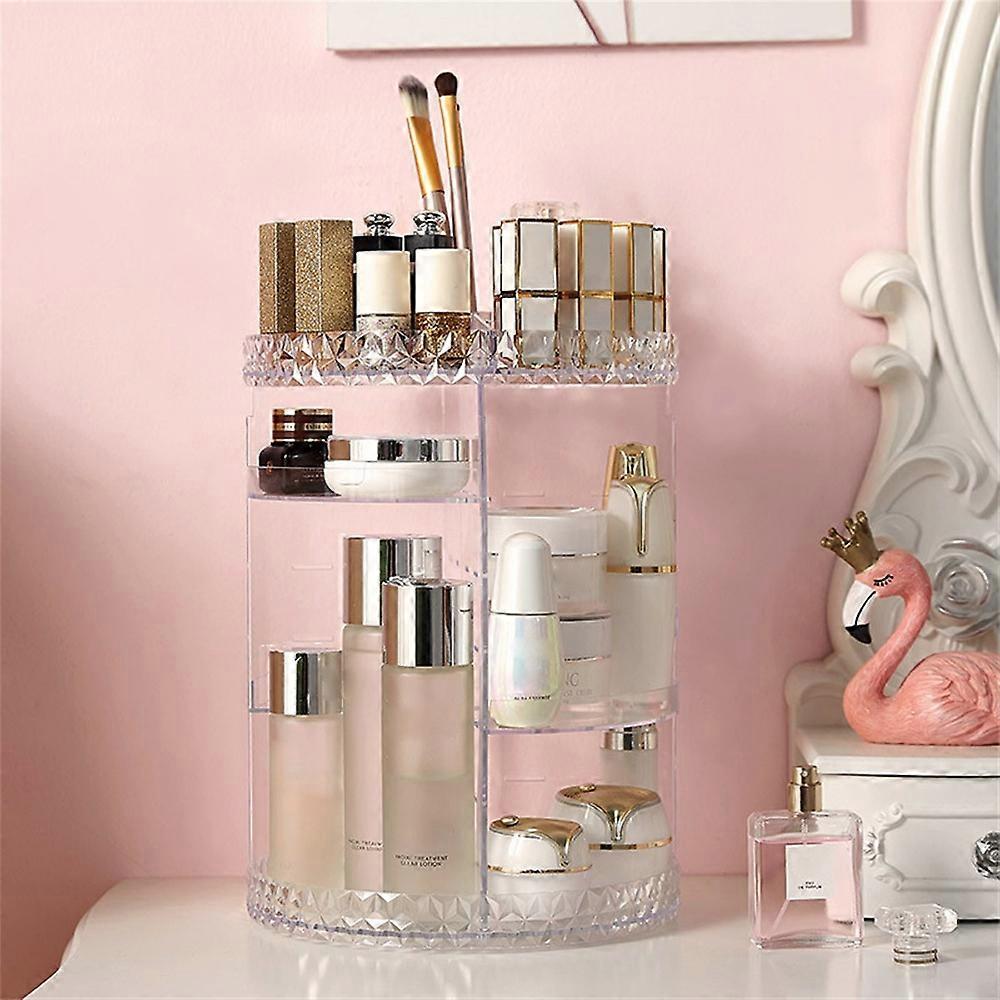 Round Diamond Texture Rotating Makeup Organizer Vanity Transparent PS Cosmetic Storage Rack