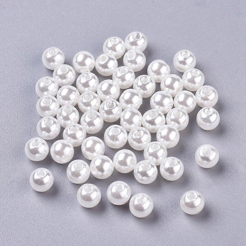 Plastic Imitation Pearl Round Beads White 6mm Hole: 1mm