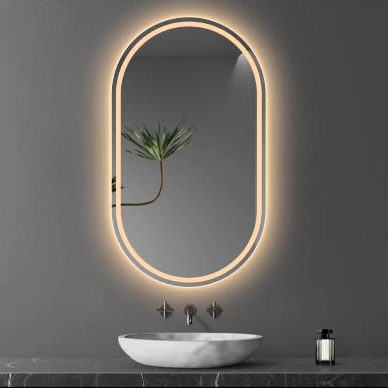 Oval LED Bathroom Mirror with Dimmable Lighting, Touch Control, Adjustable Color, Wall Mounted 40x80cm