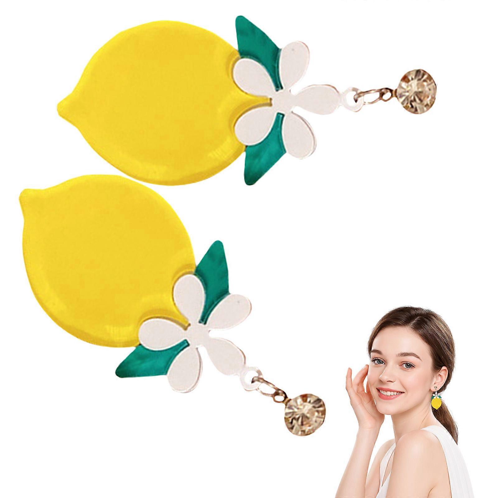 Creative Lemon Eardrop Earrings with Rhinestone Decoration 1Pair