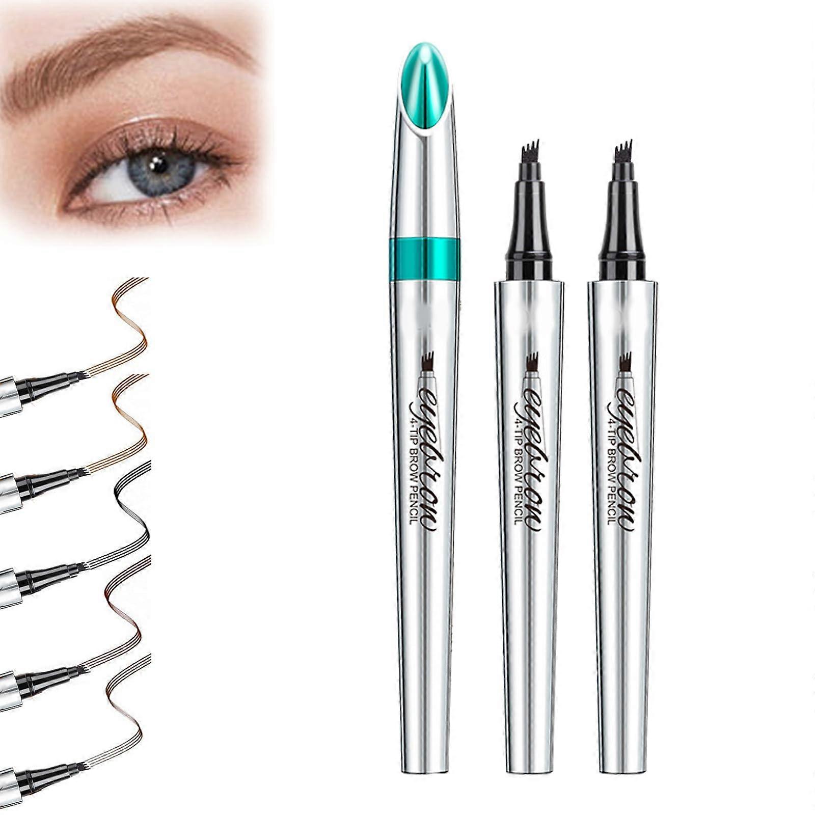Waterproof Microblading Eyebrow Pen 4 Fork Tip Tattoo Pencil LongLasting SmudgeProof Light Brown 2 Pack