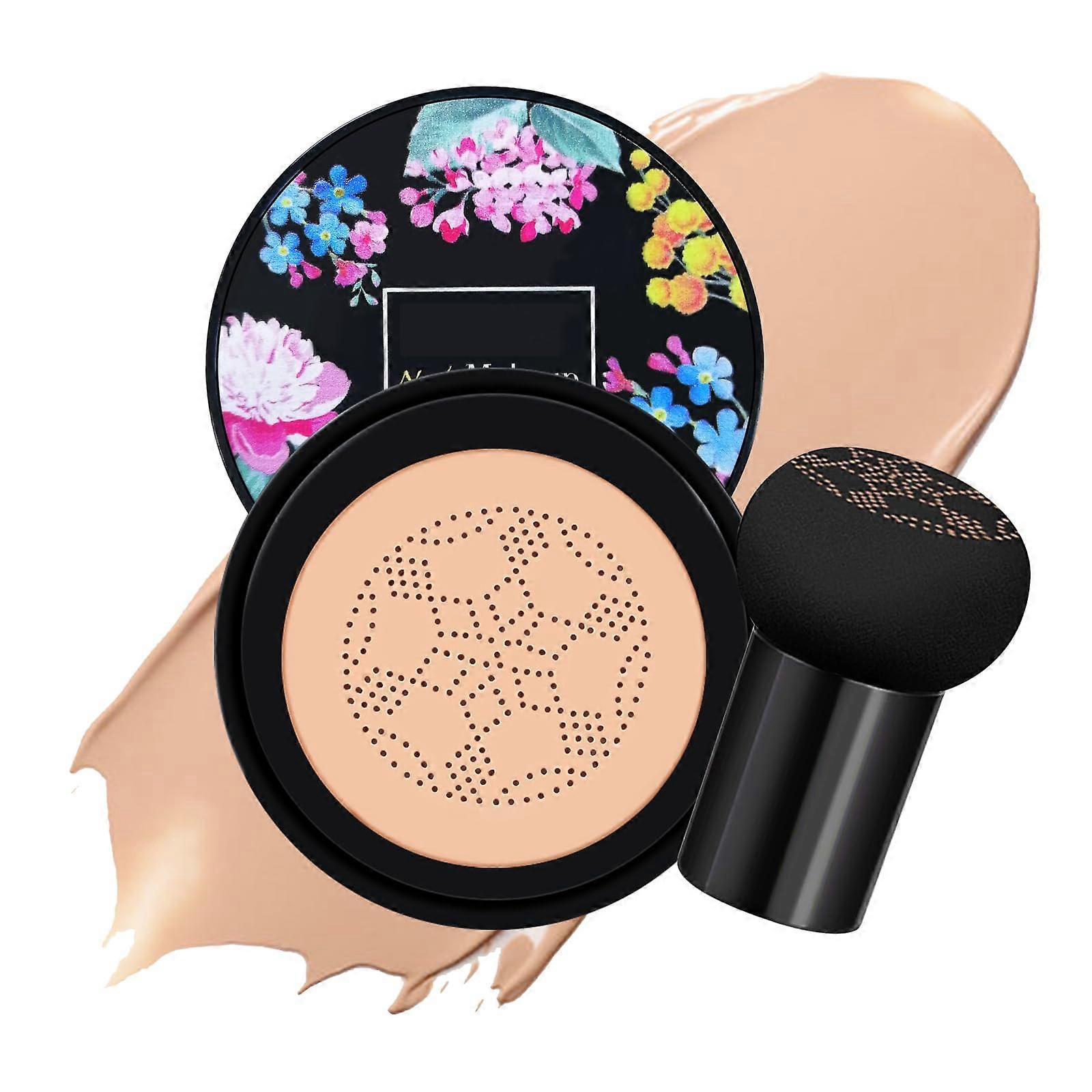 BB Cream Liquid Foundation Mushroom Head Air Cushion Buff Beige with Puff Smooth Even Coverage
