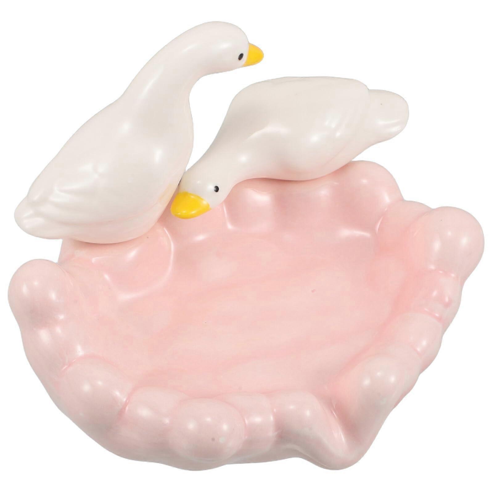 Ceramic Soap Dish Self Draining Holder with Charming Bird Design for Bathroom Kitchen RV