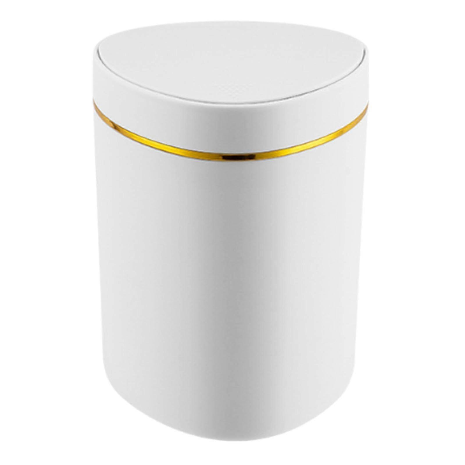 Mini Trash Can with Press Lid, Compact Desktop Garbage Bin for Living Room and Vanity, White