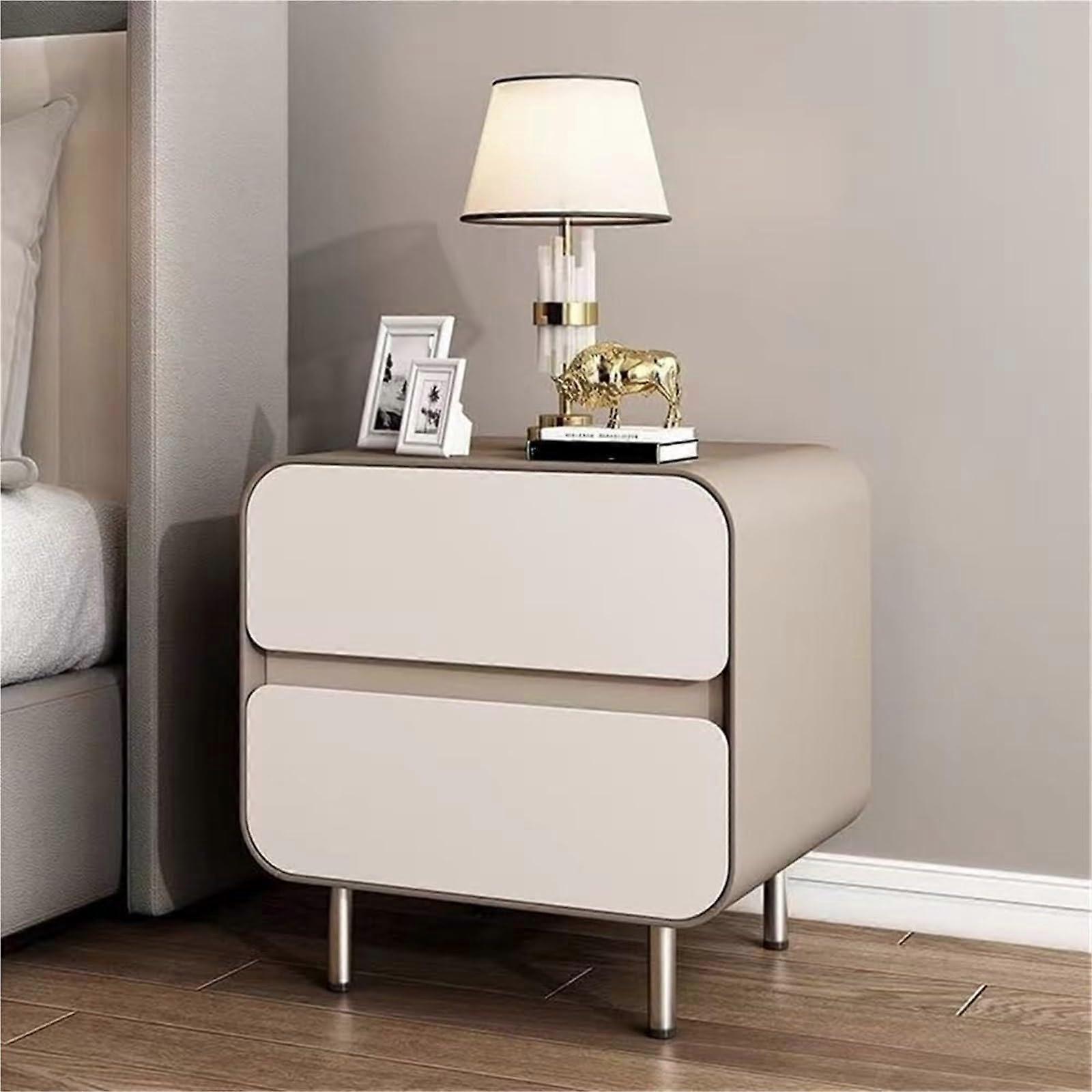 Modern Solid Wood Nightstand with Microfiber Leather and Dual Drawer Storage for Bedroom, 45cm