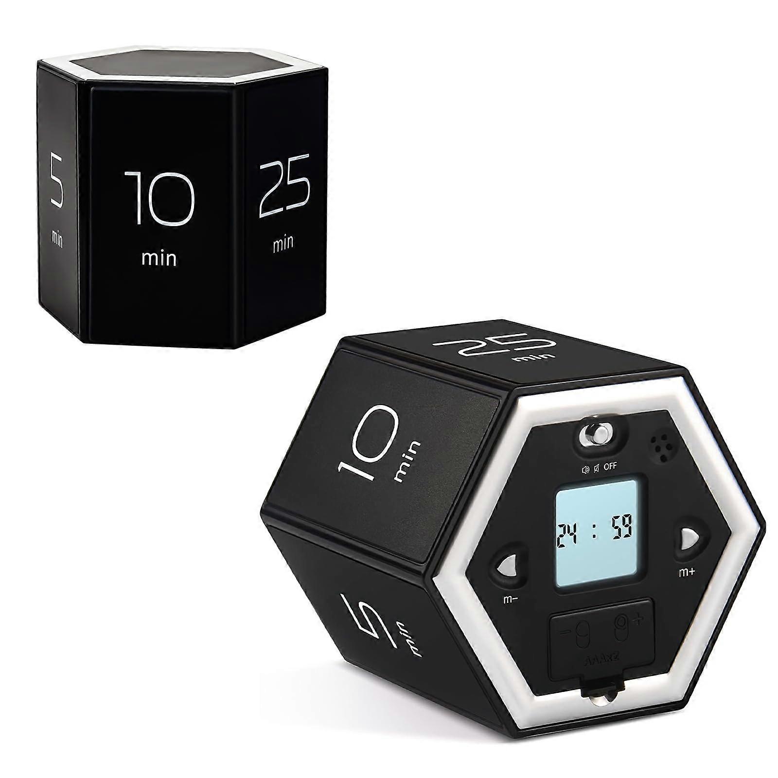 Digital Countdown Timer Hexagon Cube with LCD Display, Magnetic Mount, Silent Preset Alarm Black