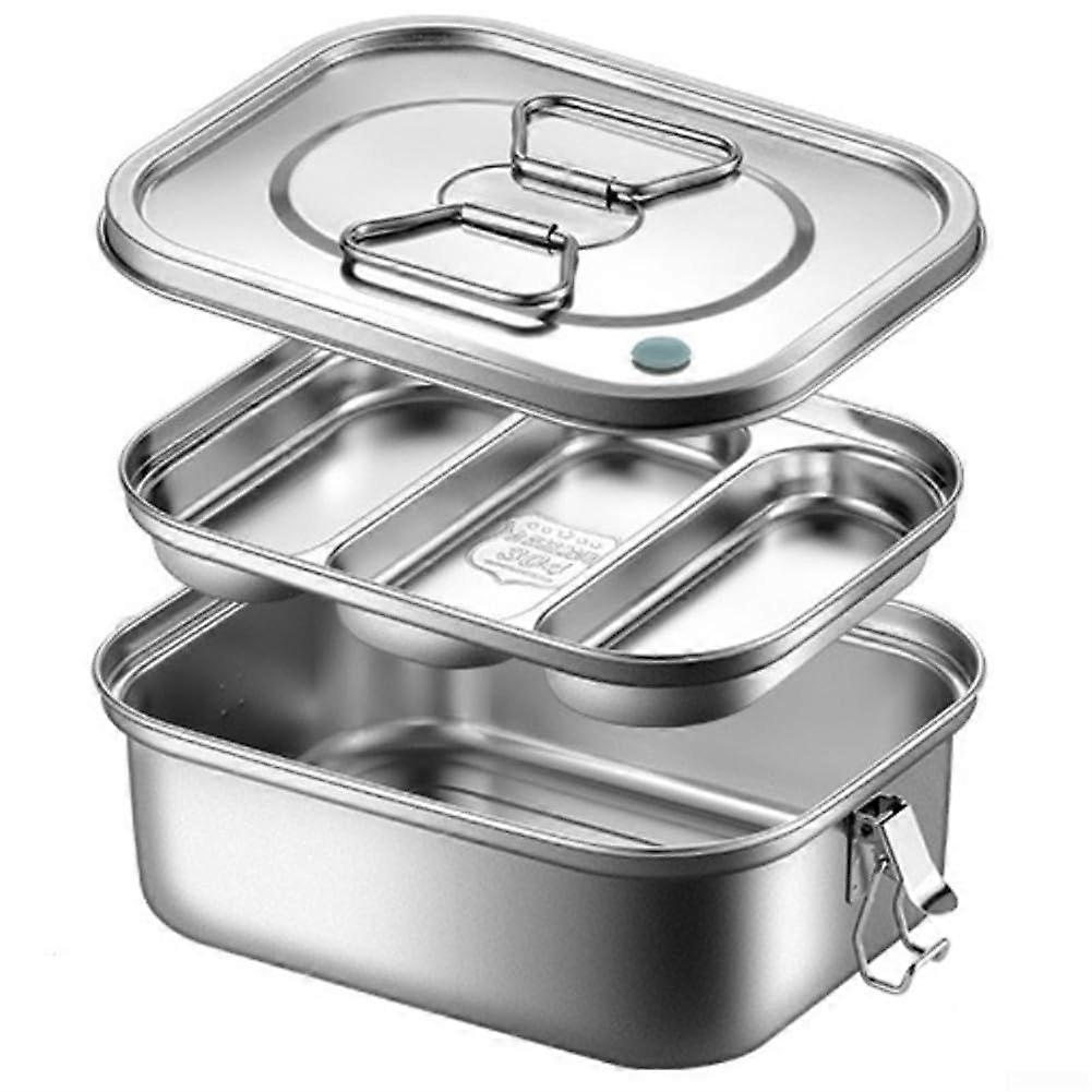 304 Stainless Steel Double Layer Lunch Box 2400ml Leak Proof with Divided Compartments for Work School