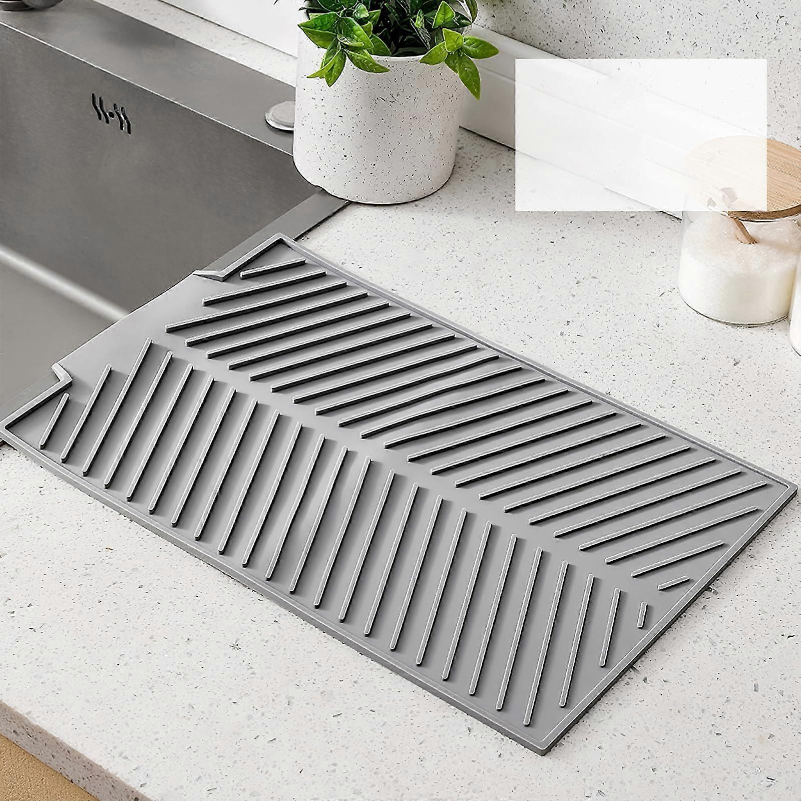 Silicone Draining Mat NonSlip Heat Resistant Foldable Kitchen Drying Mat 15.35x9.84in Grey
