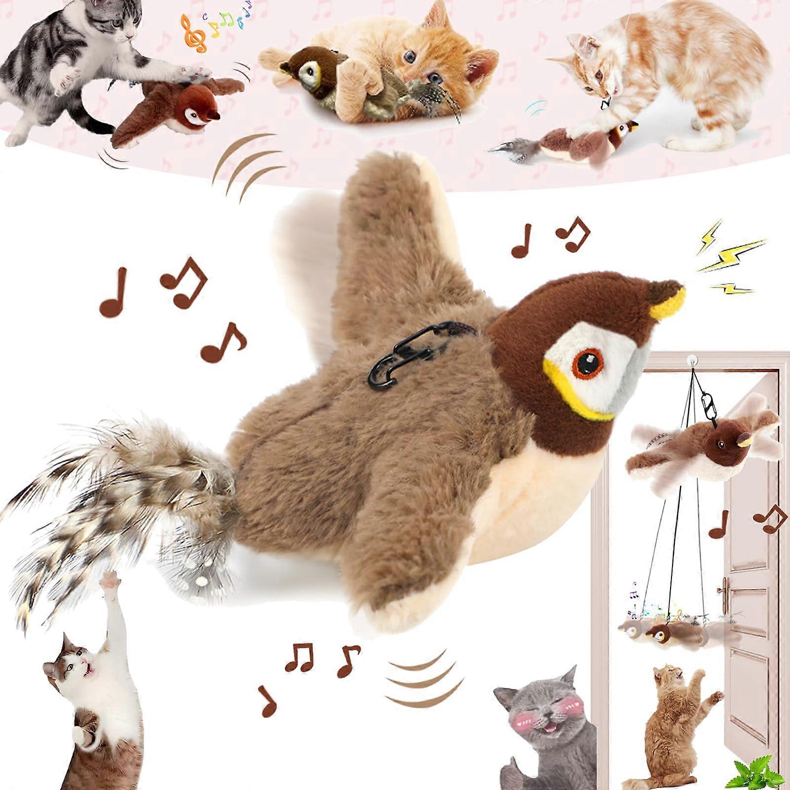Interactive Cat Toy with Automatic Motion Sensor, USB Rechargeable Realistic Sparrow Catnip Plush