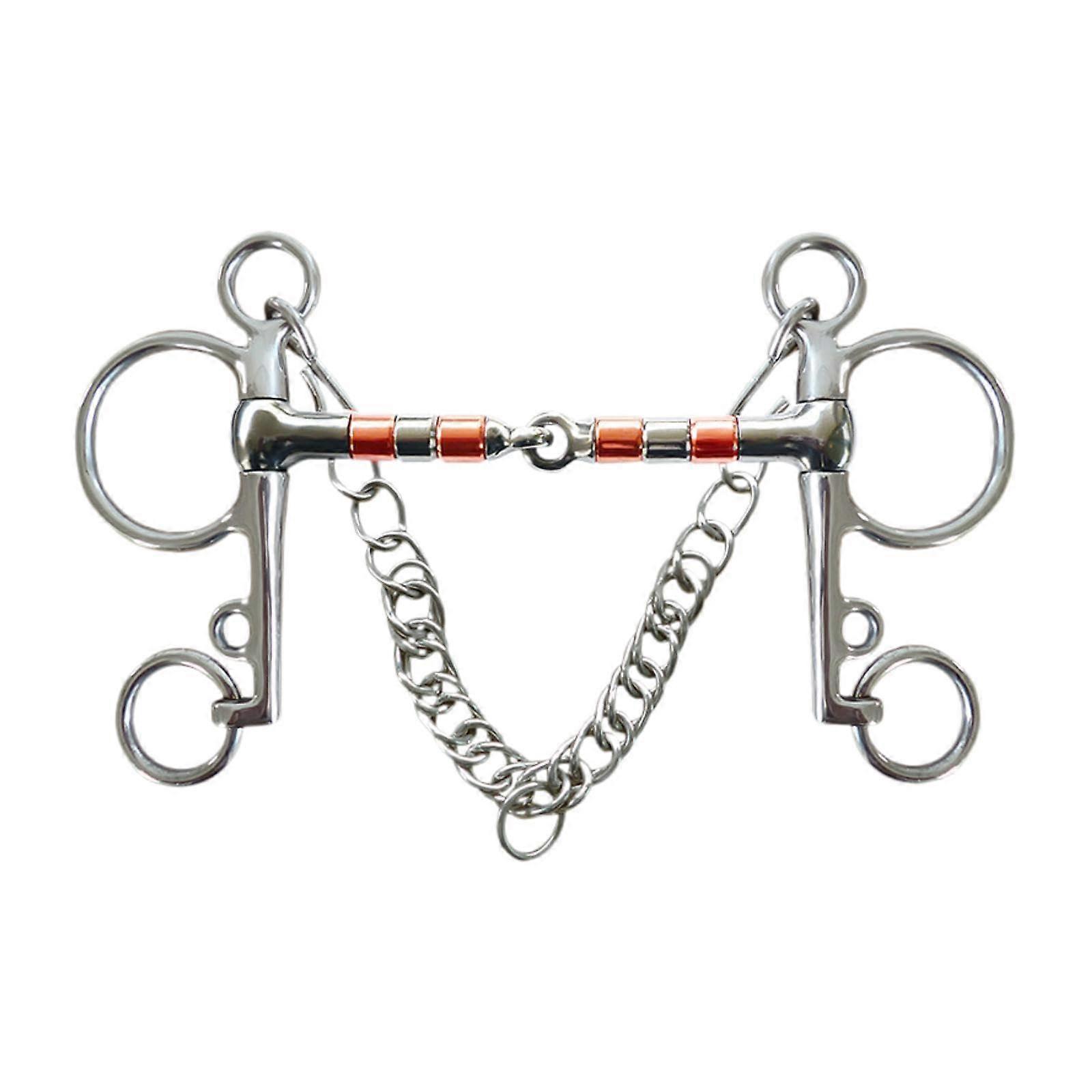 Horse Snaffle Bit Loose Ring Stainless Steel with Copper Rollers Curb Chain Hooks 135mm Riding
