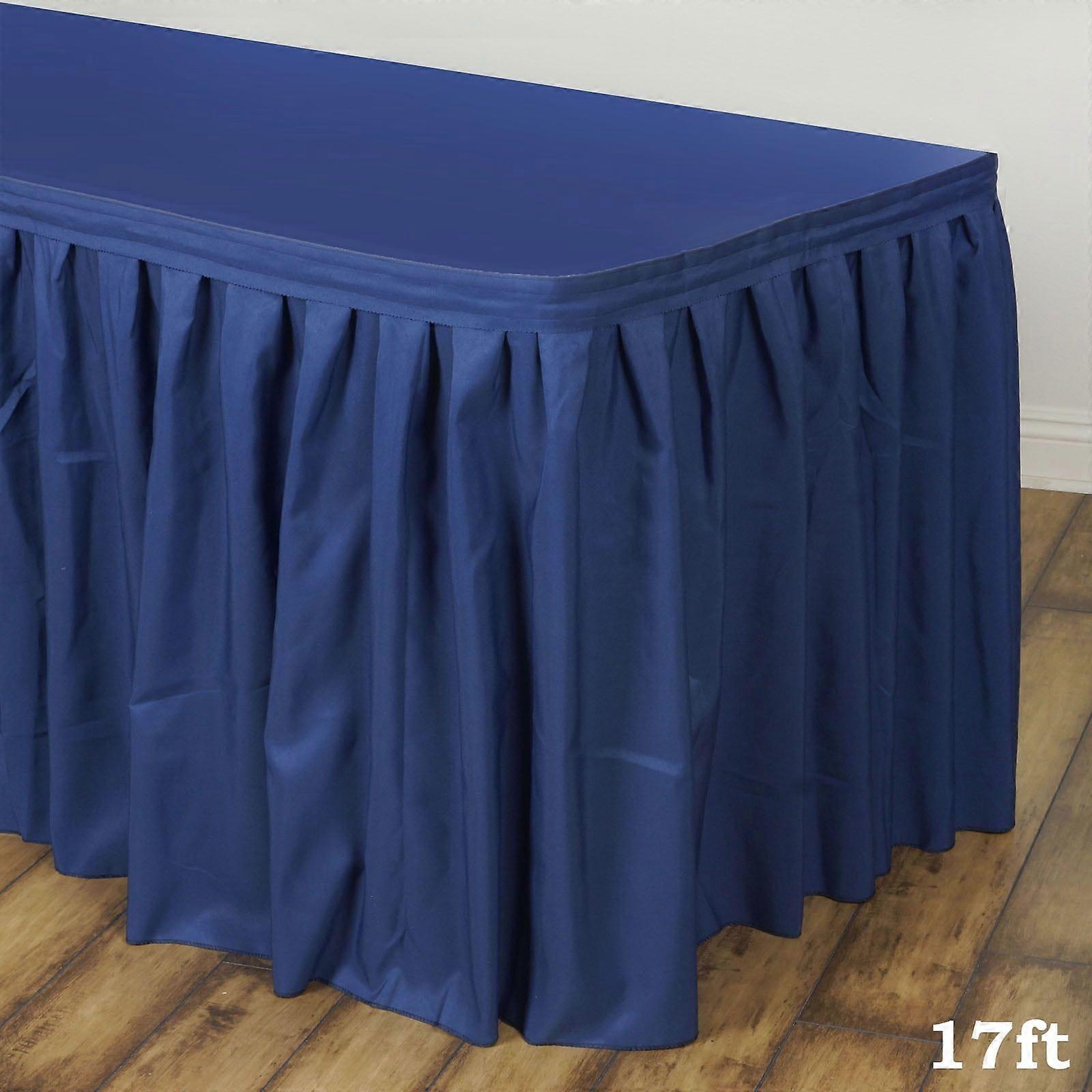 17ft Navy Blue Accordion Pleat Polyester Table Skirt for Kitchen Dining Catering