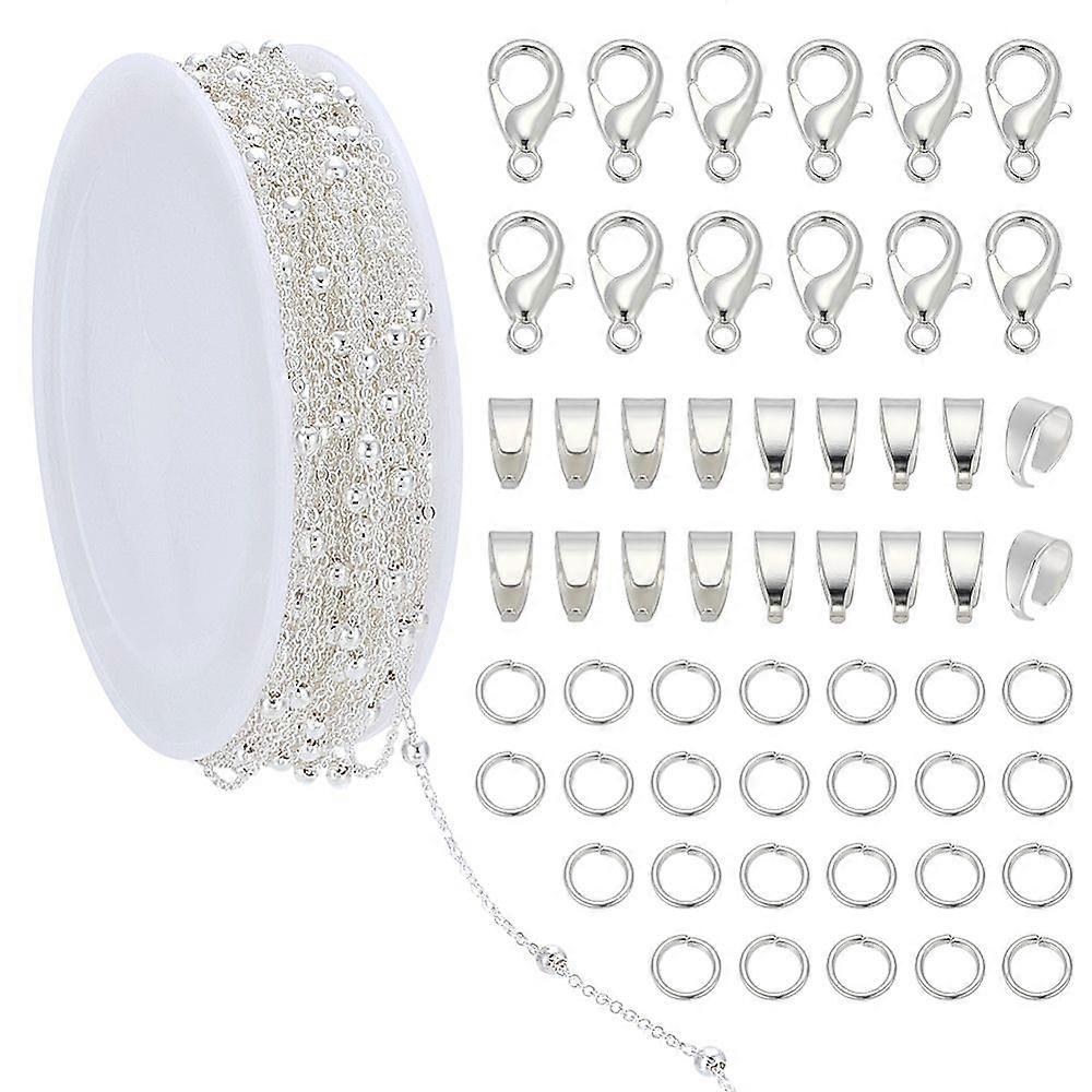 DIY Flat Oval Brass Coated Iron Cable Chains Making Necklaces/Bracelets Kits Silver 5x0.7mm