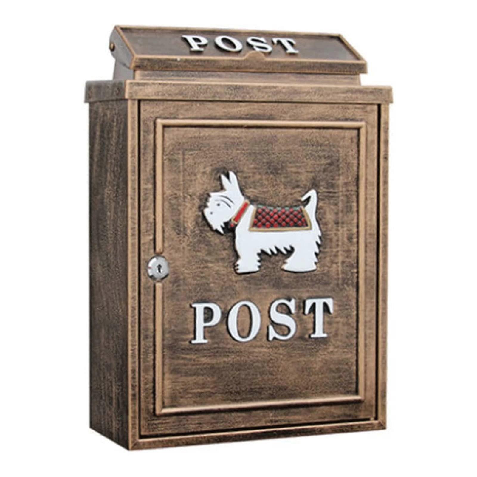 Wall Mounted Locking Mailbox with Keys, Large Capacity Vintage Secure Mail Drop Box for Home