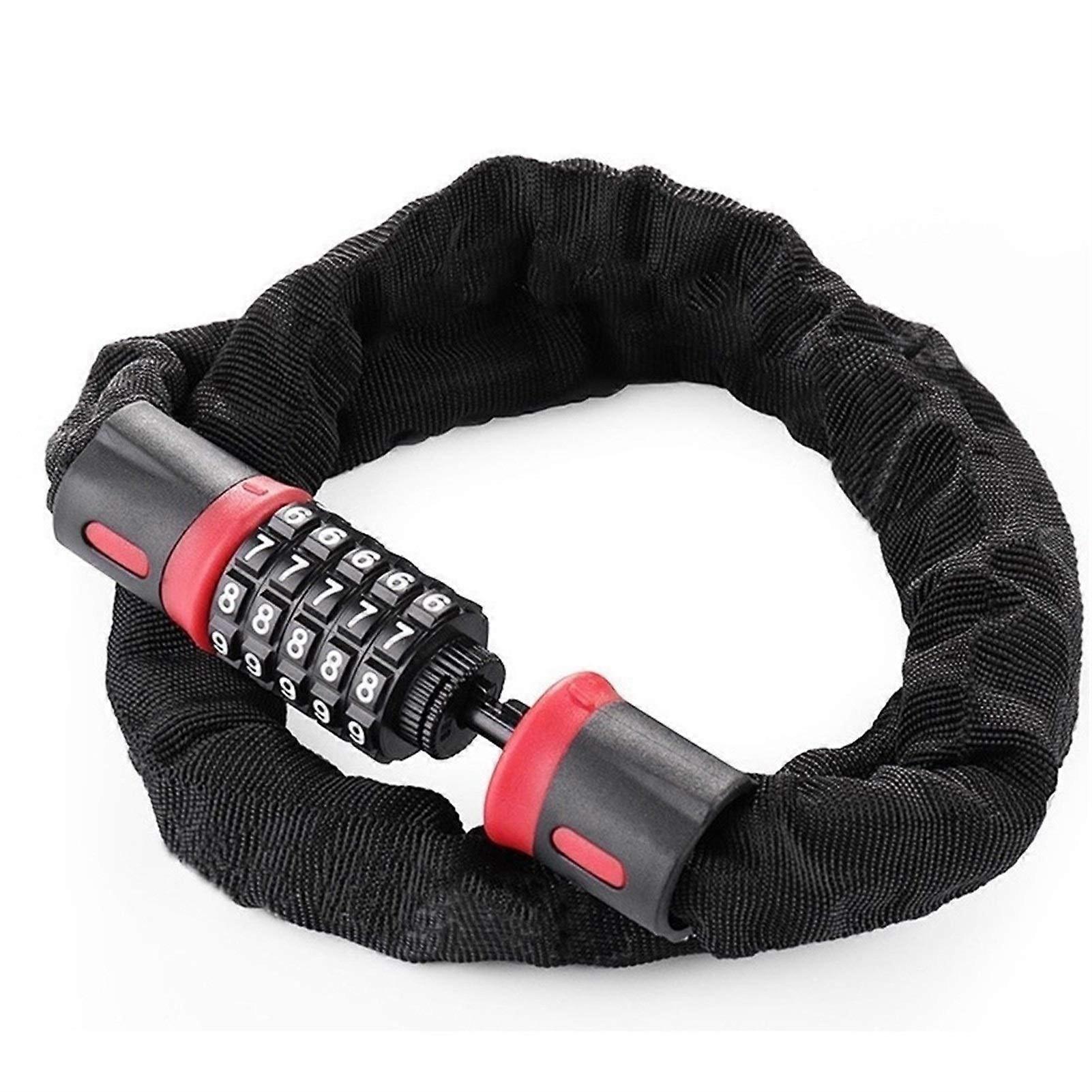 5Digit Combination Bike Lock Anti Theft Keyless Chain Cable Durable Security Black Red 0.9m