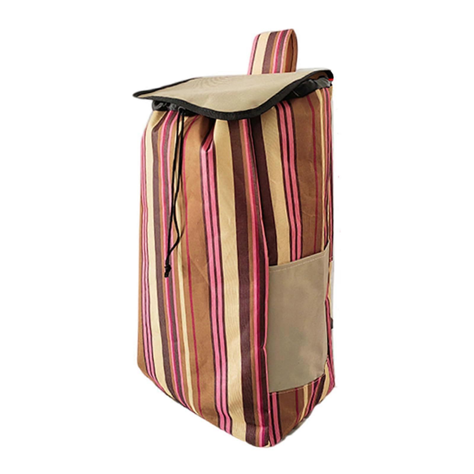 Waterproof Shopping Trolley Replacement Bag with Drawstring Closure and Side Pockets Beige 30x20x55cm