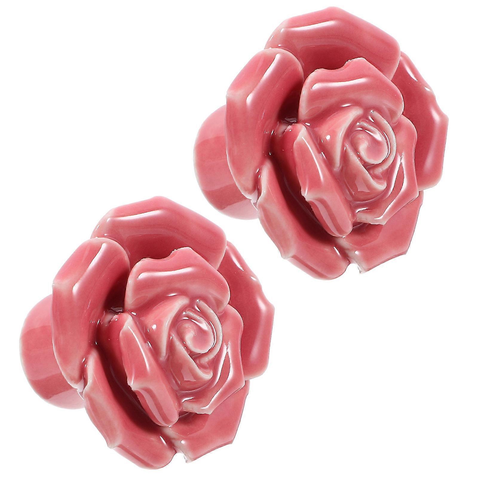 Rose Drawer Knobs Ceramic Knob Pull Handles for Kitchen 2Pcs Pink