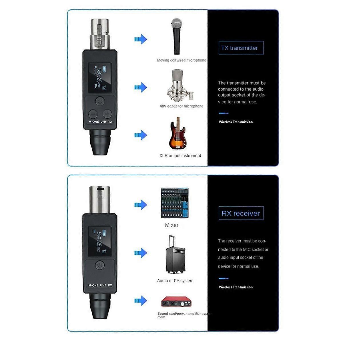 UHF Wireless Microphone Converter Transmitter Receiver for Dynamic Microphone Guitar Receiver Wirel