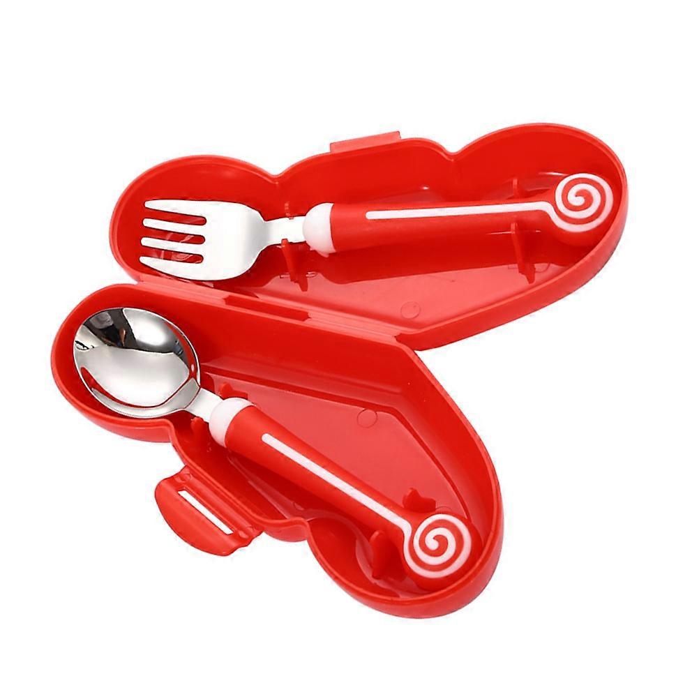 Learning Tableware for Kids Silicone and Stainless Steel Spoon and Fork 1Set