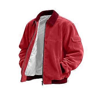 Herre Plus Size Colorblock Corduroy Jakke - Afslappet Sportsstil med Lomme og Lynlås, Vinrød, M