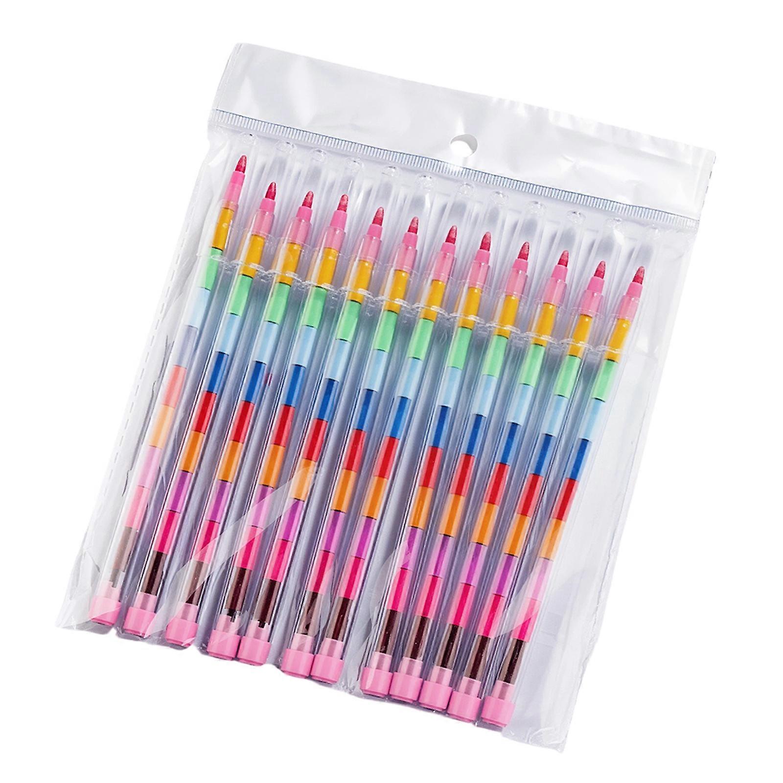 Lot de 12 crayons de cire empilables et modulables, 11 en 1, multicolores.