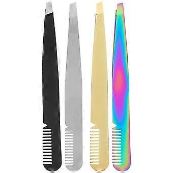 4pcs Eyebrow Tweezers Professional Tweezers Comb Tweezers for Women Facial Hair