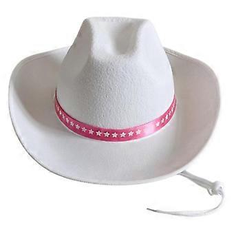 Moderigtig hvid vestlig tophat med justerbar rem og bred skygge til voksne til daglig brug og temaarrangementer