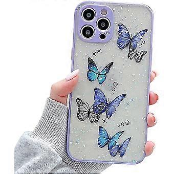 iPhone 12 Pro Max Fodral Söt Glitter Fjäril Full Kamera Linsskydd iPhone 12 Pro Max Telefonfodral för Kvinnor Tjejer Mjuk TPU Klar Stötsäker Bump